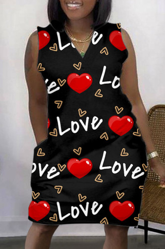 Black Casual Print Basic V Neck Sleeveless Dress Dresses