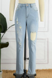 Babyblå Casual Solid Ripped High Waist Skinny Denim Jeans