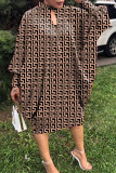 Colour Casual Print Hollowed Out Half A Turtleneck Long Sleeve Dresses