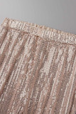 Pantaloni patchwork a matita a vita alta regolari con paillettes patchwork casual argento