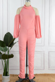 ピンク セクシー カジュアル ソリッド 包帯 バックレス ホルター スキニー ジャンプスーツ