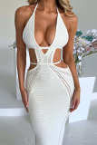 White Casual Solid Hollowed Out Halter Pencil Skirt Dresses
