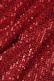 Красное сексуальное лоскутное платье с кисточками и блестками в стиле пэчворк с открытой спиной и бретелями без рукавов Платья