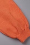 Robes orange décontractées solides basiques col à capuche manches longues