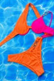 Orange sexiga solida urholkade lapptäcke rygglösa kontrastbadkläder (med vadderingar)