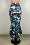 Camouflage Casual Camouflage Print Patchwork Skinny High Waist Conventional Full Print Skirt