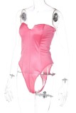 Pink Sexy Solid Backless Strapless Skinny Romper
