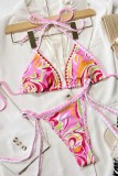 Costumi da bagno senza schienale patchwork patchwork stampa sexy rosa (con imbottiture)