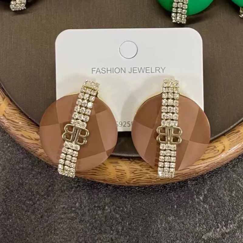 

Deep Coffee Simplicity Letter Geometric Patchwork Rhinestone Earrings