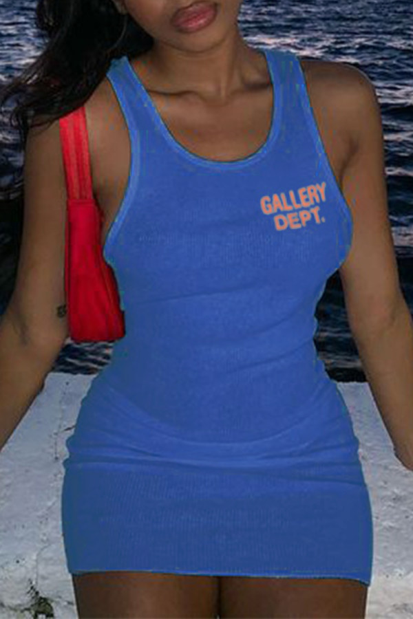 Синий модный принт в стиле пэчворк с U-образным вырезом юбка-карандаш платья