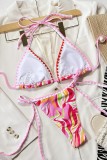 Pink Sexy Print Bandage Patchwork Backless Swimwears (mit Polsterungen)