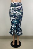 Camouflage Casual Camouflage Print Patchwork Skinny High Waist Conventional Full Print Skirt