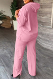 ピンク カジュアル ソリッド ベーシック フード付き 襟 長袖 XNUMXピース