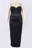 Black Sexy Solid Backless Slit Spaghetti Strap Long Dress Plus Size Dresses