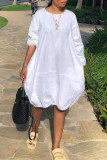 Weiß Sexy Fashion Cap Sleeve Long Sleeves O-Ausschnitt Ballkleid knielang Patchwork Solide