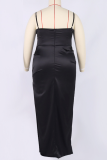 Черное сексуальное однотонное длинное платье с разрезом на бретельках и открытой спиной Платья больших размеров