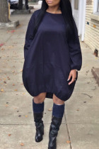 Темно-синий сексуальный модный короткий рукав с длинными рукавами и круглым вырезом бальное платье длиной до колен пэчворк однотонный