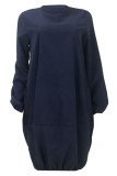 Navy Blue Sexy Fashion Cap Sleeve Long Sleeves O neck Ball Gown Knee-Length Patchwork Solid