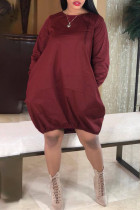 Красное вино сексуальное модное платье с короткими рукавами и длинными рукавами с круглым вырезом бальное платье до колен пэчворк однотонное
