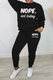 Marron Street Print Letter O Neck Long Sleeve Two Pieces