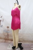 Vestidos de alças roxos sexy patchwork com borla sem costas e decote em V