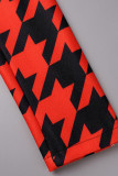 Capispalla con colletto rovesciato in cardigan patchwork con stampa casual rosso nero