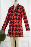 Prendas de abrigo con cuello vuelto y cárdigan de patchwork con estampado casual rojo