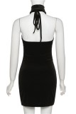 Black Sexy Solid Bandage Hollowed Out Backless Halter Sleeveless Dress Dresses