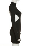 Svarta sexiga solida rygglösa långärmade klänningar med turtleneck