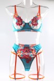 Blue Sexy Embroidery Hollowed Out Patchwork See-through Backless Lingerie