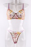 Purple Sexy Embroidery Patchwork See-through Backless Lingerie