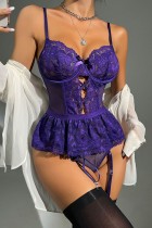 Purple Sexy Solid Hollowed Out Patchwork See-through Lingerie