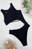 Svarta sexiga solida lapptäcken rygglösa badkläder (med vadderingar)