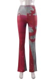 Calça vermelha casual estampa básica skinny cintura alta convencional com estampa completa
