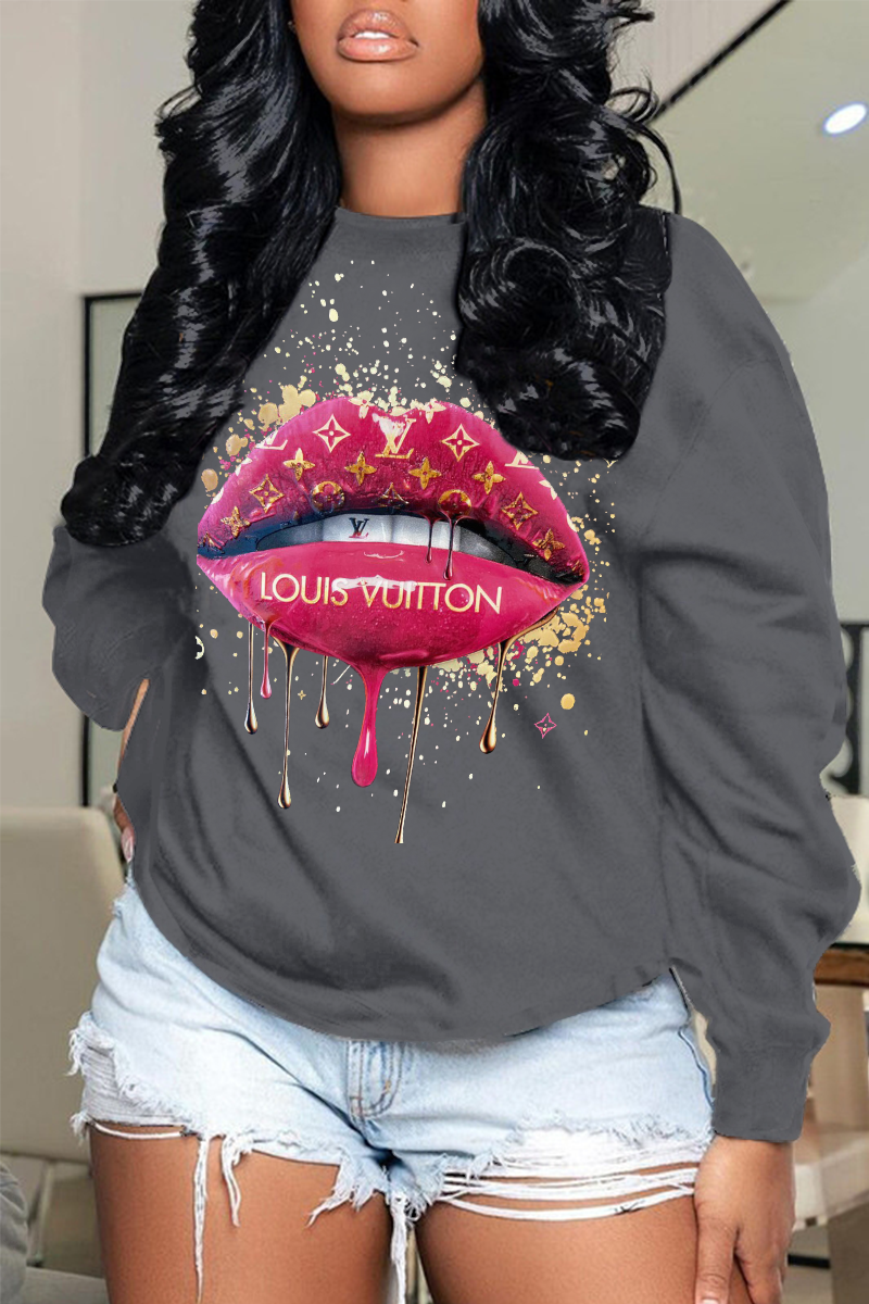 

Grey Street Lips Printed Patchwork Letter O Neck Tops