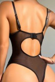 Black Sexy Solid Hollowed Out Patchwork See-through Lingerie