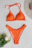 Orange Sexy Solid Bandage Backless Swimsuit Three Piece Set (With Paddings)