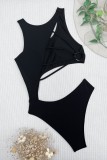Roupas de banho pretas sexy sem costas em patchwork sólido (com enchimentos)