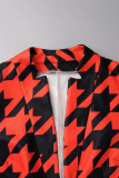 Prendas de abrigo con cuello vuelto y cárdigan de patchwork con estampado casual rojo