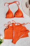 Set di tre pezzi del costume da bagno senza schienale con fasciatura solida arancione sexy (con imbottiture)