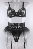 Черное сексуальное лоскутное прозрачное белье с вышивкой и открытой спиной