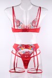 Rose Red Sexy Embroidery Hollowed Out Patchwork See-through Backless Lingerie