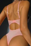 Pink Sexy Solid Hollowed Out Patchwork See-through Lingerie
