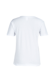 Camisetas brancas com estampa vintage patchwork letra O no decote