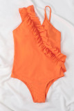 Оранжевый Сексуальный однотонный купальник с открытой спиной в технике пэчворк (с прокладками)