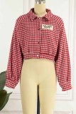 Rode Casual Plaid Letter Turndown Collar Tops