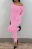 Roze Casual Solide Patchwork Schuine kraag Normale jumpsuits