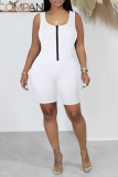 White Sexy Solid Patchwork Square Collar Skinny Rompers