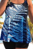 Costumi da bagno senza schienale patchwork con stampa sexy azzurri (con imbottiture)