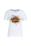 Camisetas con cuello en O de patchwork con estampado de labios de calle blanca
